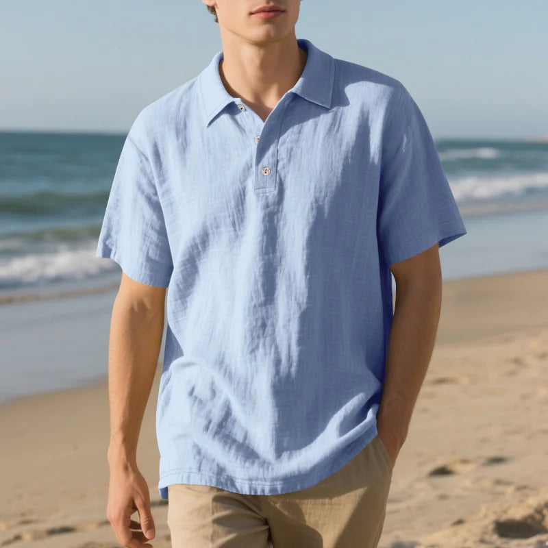 LinenBreeze men's casual linen-blend polo