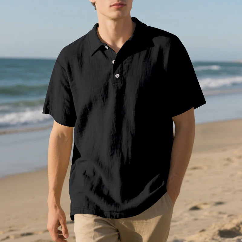LinenBreeze men's relaxed linen-blend polo shirt