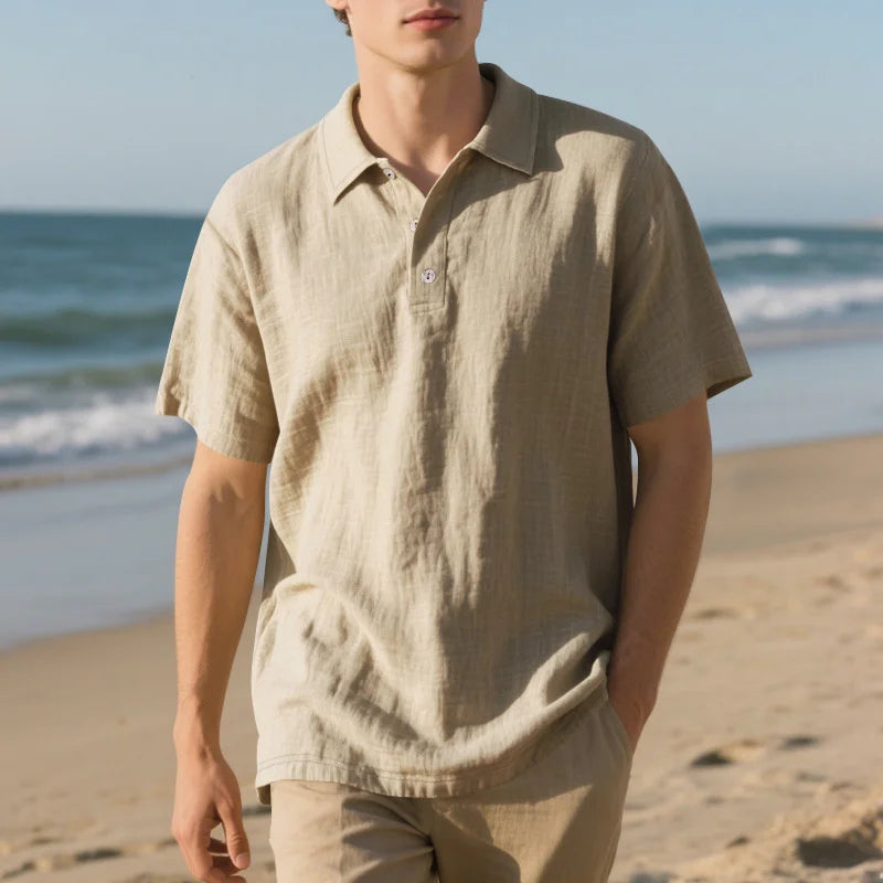 LinenBreeze men's loose-fit polo shirt
