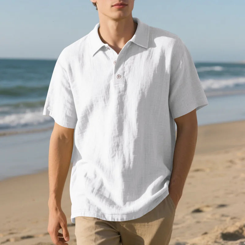 LinenBreeze men's buttoned polo shirt
